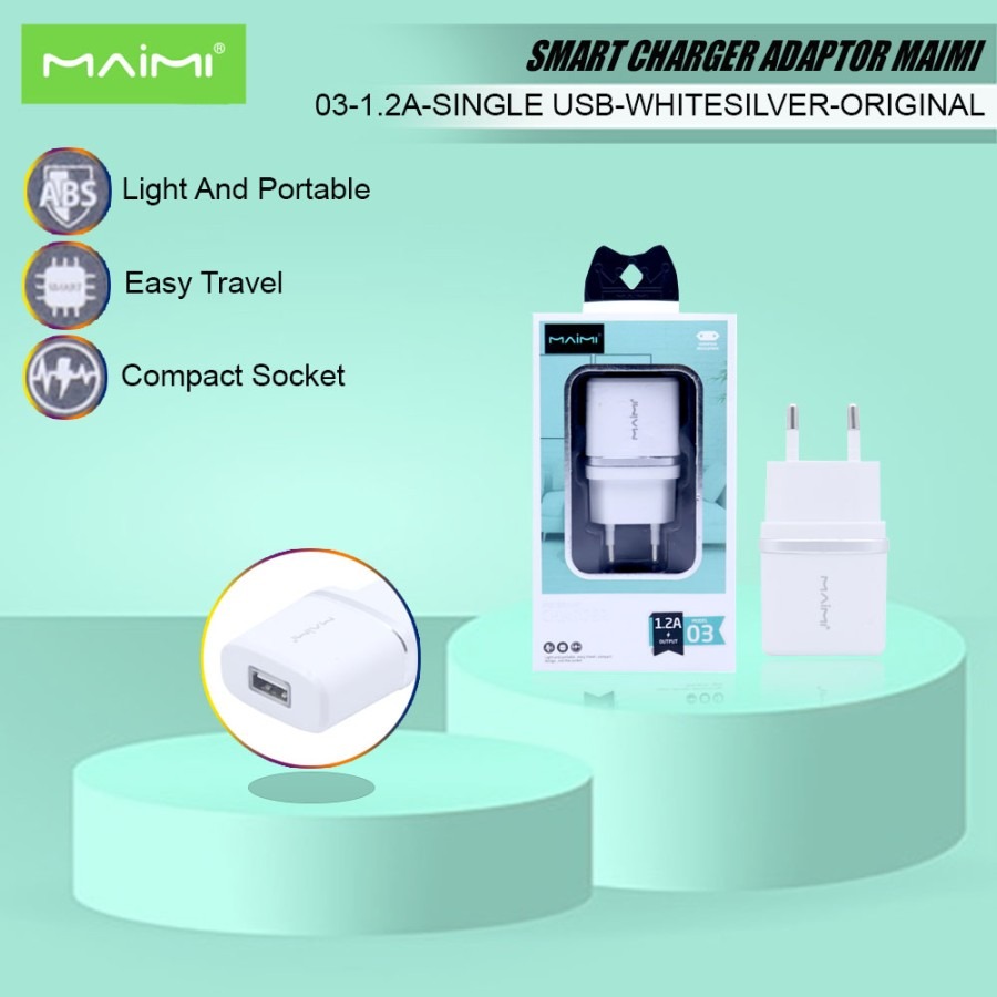 SMART CHARGER ADAPTOR MAIMI-03-1.2A-SINGLE USB-WHITESILVER-ORIGINAL
