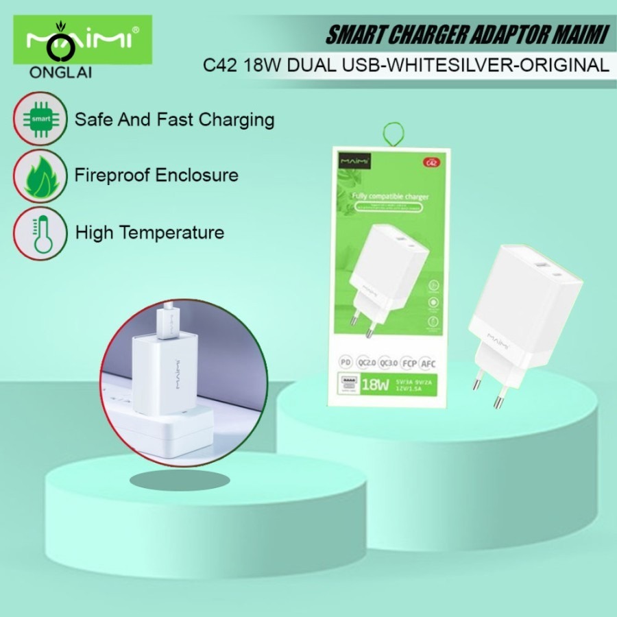SMART CHARGER ADAPTOR MAIMI C42 18W DUAL USB-WHITESILVER-ORIGINAL